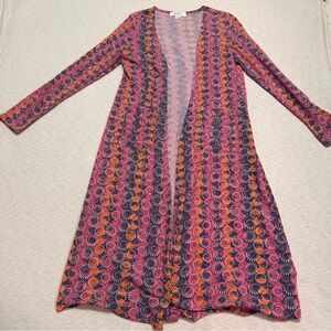 LuLaRoe Girls Size 12 Sarah Duster Jacket with pockets  Colorful Geometric Print